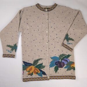 Cullinane Vintage Ireland Wool Cardigan Sweater Fruit Women's S/M Plum Cherries